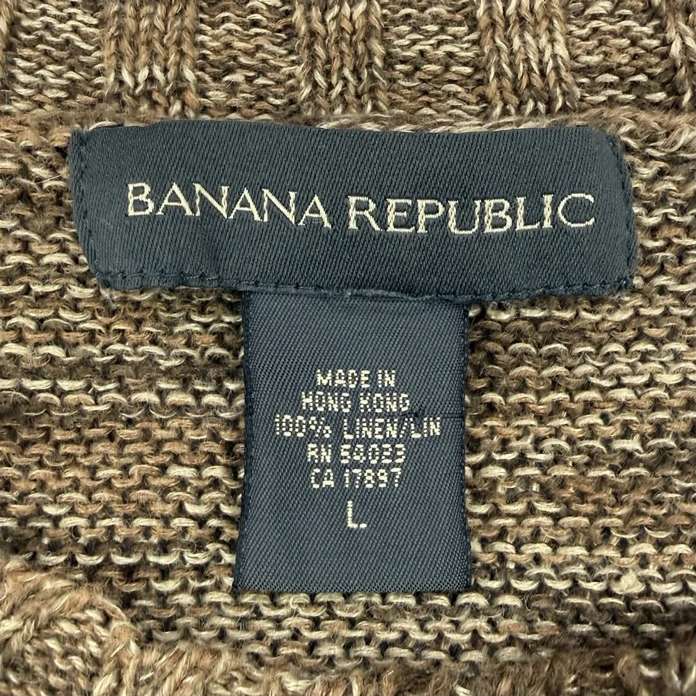 VTG 90s Banana Republic 100% Linen Sweater Men's L Heathered Brown Crewneck